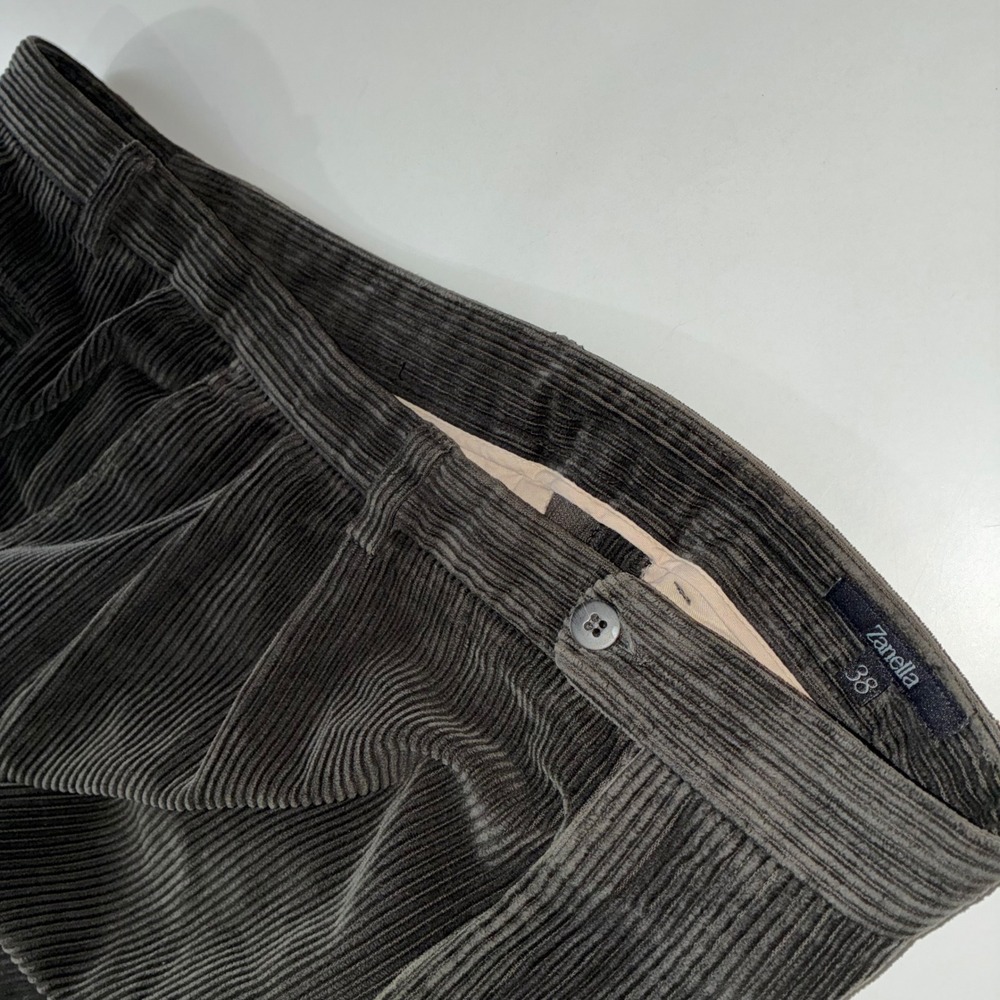 Zanella Austin Corduroy Pants Mens 38 Fits 36W Gray Cotton Made Italy Hem Flaw